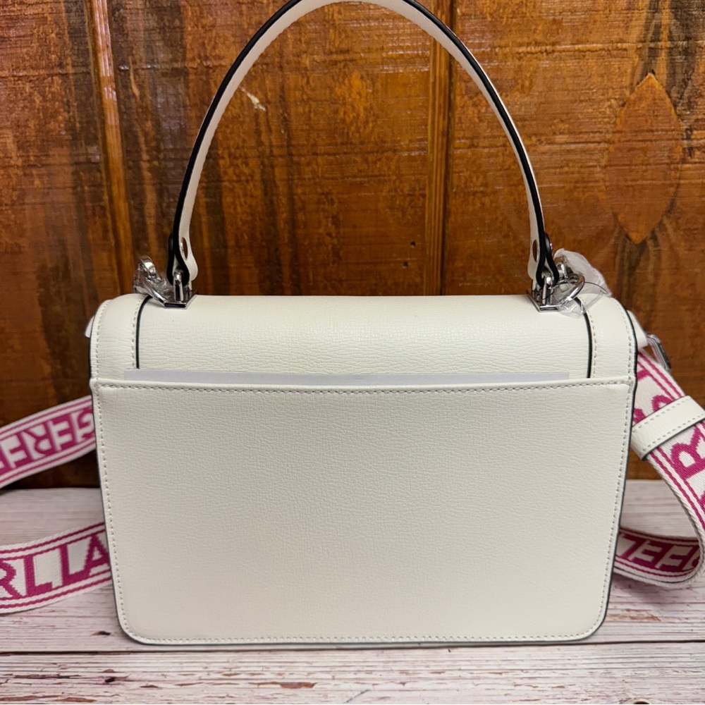 KARL LAGERFELD PARIS Simone Heart Flap Leather Crossbody - White/Cactus Pink - Picture 2 of 5